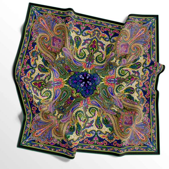 90 X 90 İpek Vual  İnce Eşarp - 03573 - Resim 5