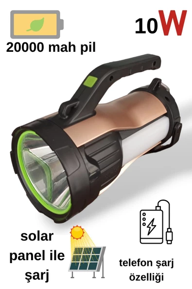 Ultra Güçlü 7 Farklı Moda Sahip Güneş Enerjili Powerbank Özellikli El Feneri T96 ürün görseli 1