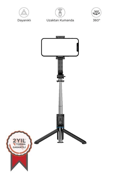 Tripod Çok Amaçlı Kumandalı Selfie Çubuğu C01 Siyah ürün görseli 1