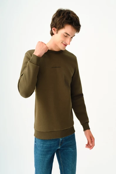 Loft 2034268 Haki Erkek Regular Fit Üç İplik Yazı Detaylı Bisiklet Yaka Sweat ürün görseli 1