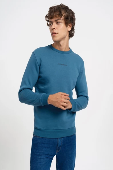 Loft 2034268 Petrol Erkek Regular Fit Üç İplik Yazı Detaylı Bisiklet Yaka Sweat ürün görseli 1