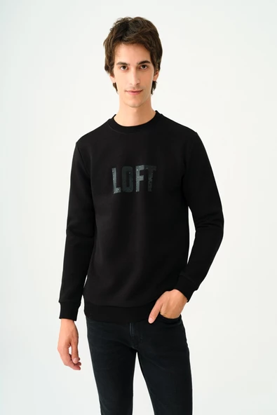 Loft 2037698 Siyah Erkek Bisiklet Yaka Regular Fit Loft Yazı Detaylı Sweat ürün görseli 1