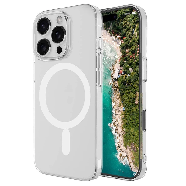 iPhone 16 Pro Kılıf Magsafe Şarj Özellikli Şeffaf Tek Kamera Çerçeveli Porto Kapak ürün görseli 1