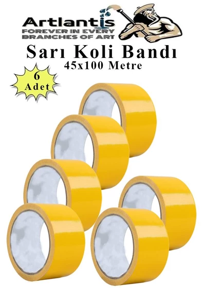Sarı Koli Bantı 100 Metre 6 Adet 45mm x 100 Metre Renkli Koli Bandı Extra Güçlü Formül Akrilik Koli Bandı ürün görseli 1