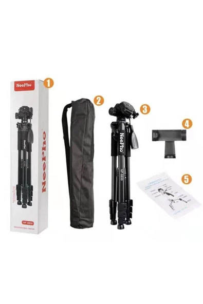Neepho Np-8810 150 Cm Tripod Bluetooth Kumandalı Profesyonel Telefon Kamera Tutucu Çantalı Tripot ürün görseli 1