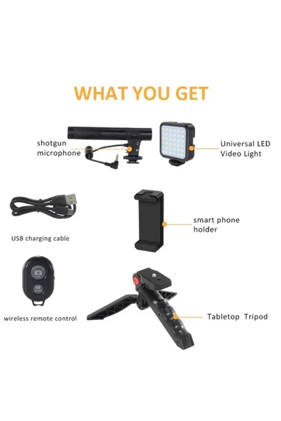 Ay-49 Video Making Kit Kumandalı Mikrofon Led Işık Mini Tripod Için Telefon Vlog Video Kayıt ürün görseli 1