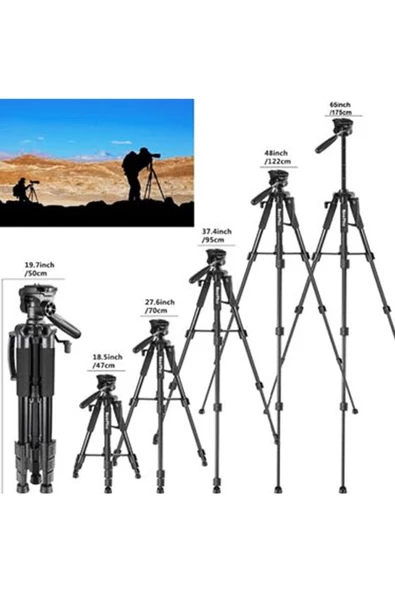Profesyonel NP-8850 Kamera ve Telefon Standlı 175cm Ayarlanabilir Tripod - Yüksek Stabilite ve Çok Yönlü Kullanım ile Kusursuz Çekimler ürün görseli 1