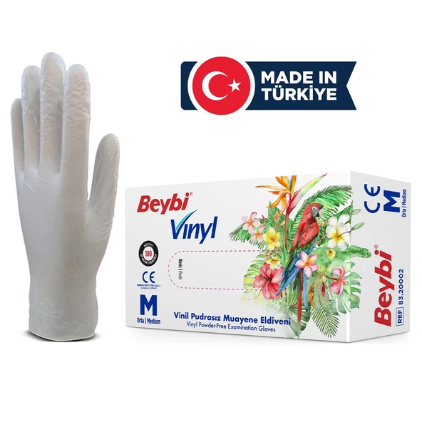 BEYBİ M BOY PUDRASIZ VİNİL MUAYENE ELDİVENİ 100 ADET ürün görseli 1