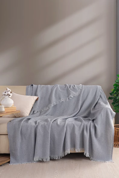 Terry Home Carden Organik Pamuklu Gri Koltuk Örtüsü Desenli 200x230 Cm Kanepe Çekyat Buldan Bezi ürün görseli 1