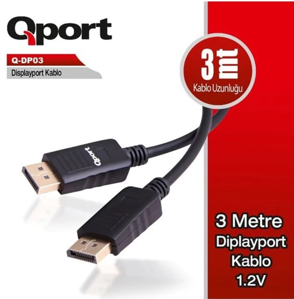 QPORT Q-DP03 3M DISPLAY PORT 1.2V KABLO 3 METRE DİSPLAY DİSPLAY KABLO ürün görseli 1