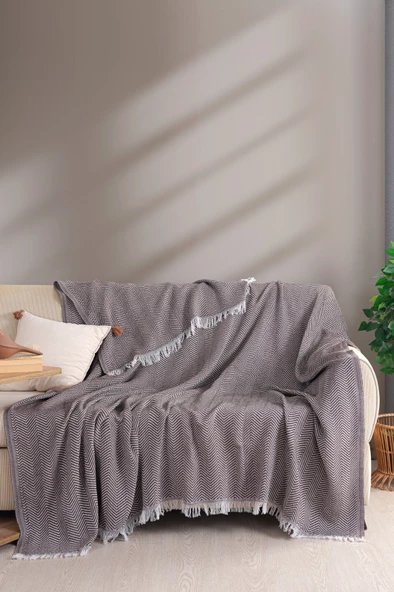 Terry Home Carden Organik Pamuklu Kahve Koltuk Örtüsü Desenli 200x230 Cm Kanepe Çekyat Buldan Bezi ürün görseli 1