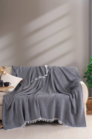 Terry Home Carden Organik Pamuklu Siyah Koltuk Örtüsü Desenli 200x230 Cm Kanepe Çekyat Buldan Bezi ürün görseli 1