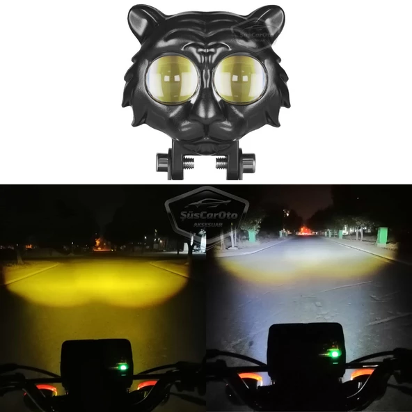 Kedi Göz Sis Farı Çift Renk Sarı-Beyaz 9-60V Araç Motosiklet Off Road Led Lamba Delici Yayıcı Projektör 50W Metal Arazi Çalışma Lambası 1 Adet ürün görseli 1