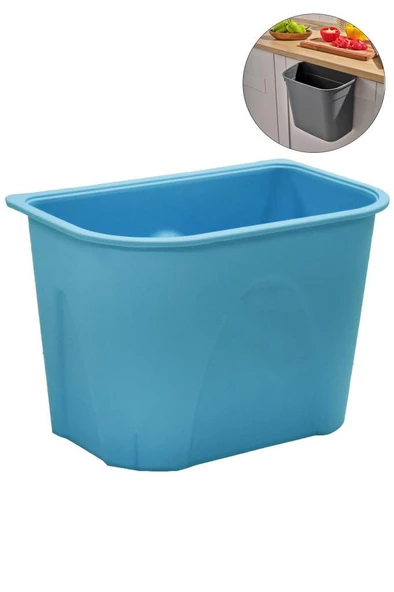 Plastik Askılı Kapaksız Mutfak Banyo Çöp Kutusu Kovası 6 Litre Mavi ürün görseli 1