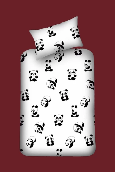 Upstyle Pes Lastikli Çarşaf Seti Çift Kişilik B&W Panda ürün görseli 1