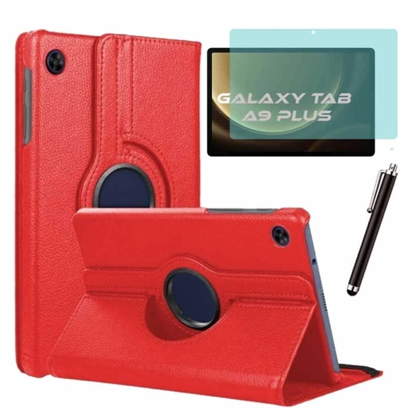 Samsung Galaxy Tab A9 Plus Kılıf Ekran Koruyucu Kalem Set Kırmızı ürün görseli 1