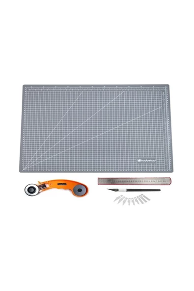 hodbehod A2 Gri Renk 60x45cm Çift Taraflı Kesim Altlığı Hobi Cutting Mat Set ürün görseli 1