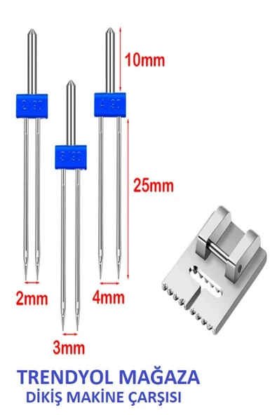 Zetina Singer Bernina Janome Çift Iğne Ve Nervür Ayak Set (iğne Paket Içinde 2mm,3mm Ve 4 Mm'dir.) ürün görseli 1