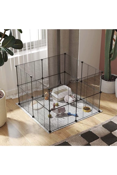 hodbehod 16 Panel Evcil Küçük Hayvan Kedi Köpek Kuş Evi Kafesi Oyun Parkı Portatif Taşınabilir Metal Tel ürün görseli 1