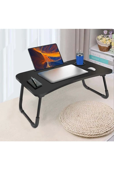 hodbehod Yatak Koltuk Üstü Laptop Tablet Sehpası Katlanır Siyah Ayaklı Çalışma Kahvaltı Masası ürün görseli 1