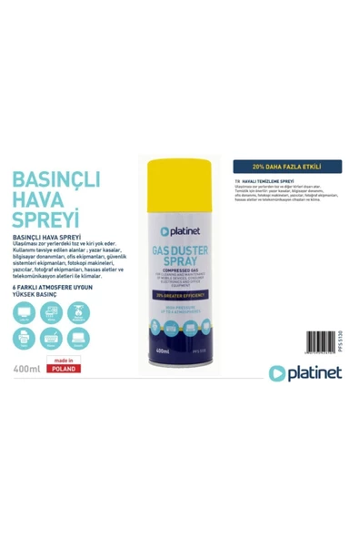 Platinet Gas Duster Spray (basınçlı Hava Spreyi 3,5 Bar) - Resim 2