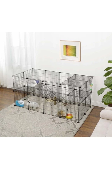 hodbehod 24 Panel Küçük Hayvan Kedi Köpek Kuş Evi Kafesi Oyun Parkı Portatif Modüler Taşınabilir Metal Tel ürün görseli 1