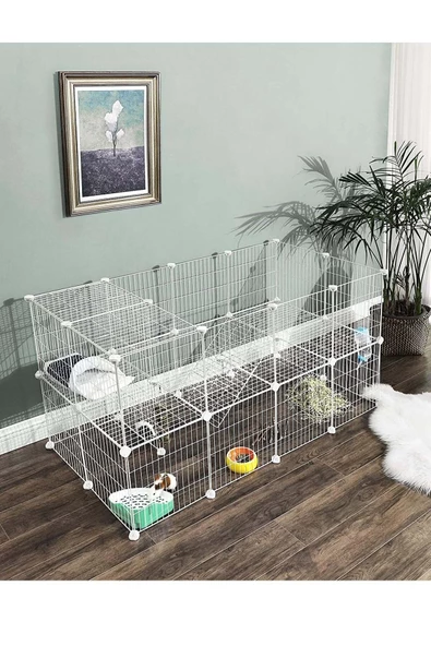 hodbehod 36 Panel Beyaz Renk Evcil Küçük Hayvan Kedi Köpek Kuş Evi Kafesi Oyun Parkı Portatif Metal Tel ürün görseli 1