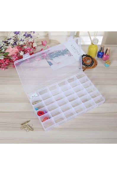 hodbehod 36 Ayarlanabilir Bölmeli Kolye Yüzük Takı Kutusu Organizer Düzenleyici Plastik Kutu 27.5x19.5x4.2 ürün görseli 1