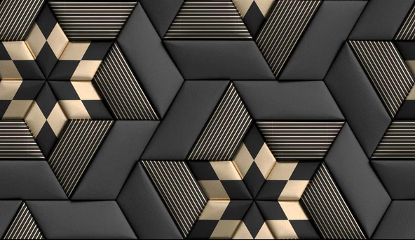 Gold Siyah Geometrik Şekilli Duvar Kağıdı - Resim 7