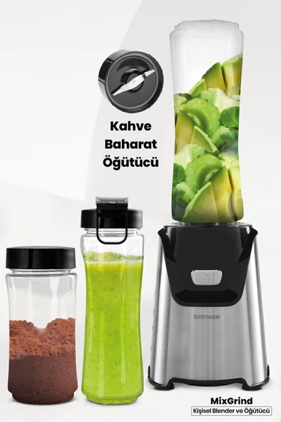 Goldmaster Mixgrind 2in1 Paslanmaz Çelik Bıçaklı Kişisel Smoothie Blender ve Kahve Baharat Öğütücü ürün görseli 1