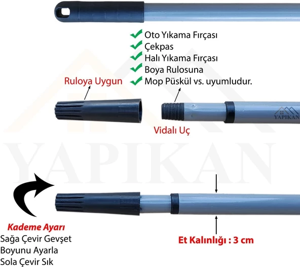 Teleskopik Metal Ayarlanabilir Sırık - Resim 3