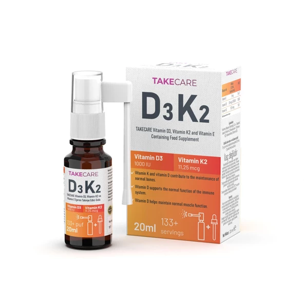 TAKECARE Vitamin D3, Vitamin K2 ve Vitamin E İçeren Takviye Edici Gıda 20ml Sprey ve Damla ürün görseli 1