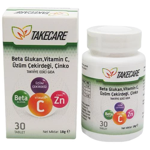 Takecare Vitamin C Çinko ve Beta Glukan içeren 30 Tablet ürün görseli 1