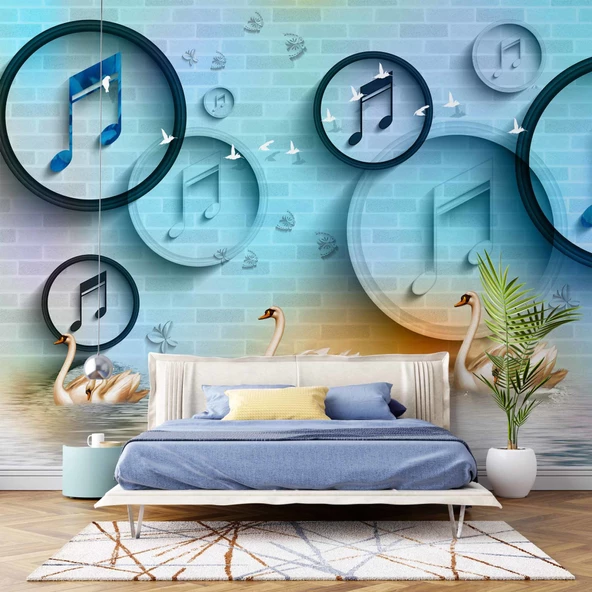 Müzik Nota Temalı Duvar Kağıdı Baskı - Resim 2