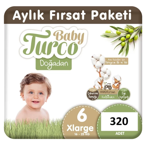 Baby Turco Doğadan 6 Beden XLarge 320'li Bebek Bezi ürün görseli 1