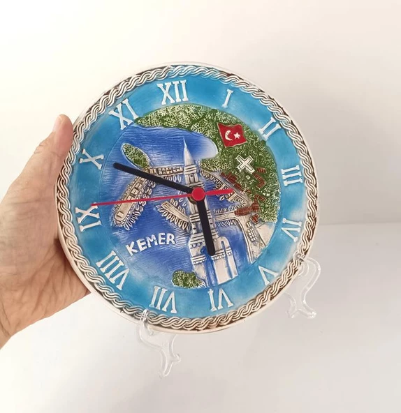 Saat Tabak Duvar Süsü Masa Saati Dekor Seramik - Resim 2