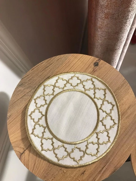 NİVEMESHOME FAS NAKIŞLI GOLD OVAL (6 ADET) KETEN KOKTEYL PEÇETESİ KAHVE YANI SUNUMLUK ürün görseli 1