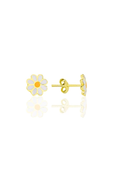 Gümüş altın yaldızlı mineli papatya çocuk küpesi SGTL12366GOLD ürün görseli 1