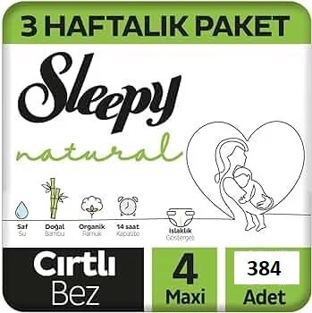 Sleepy Natural 4 Numara Maxi 384'lü Bebek Bezi ürün görseli 1