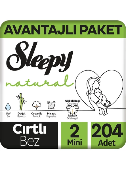 Sleepy Natural 2 Numara Mini 204'lü Bebek Bezi ürün görseli 1