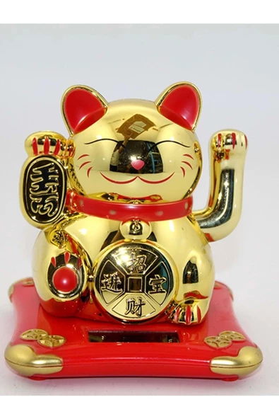 Maneki Neko Feng Shui Bereket Şans Mutluluk Çağıran Şans Kedisi Solar Panelli Hareketli Pati Feng Shui Oturan ürün görseli 1