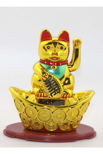 Maneki Neko Feng Shui Bereket Şans Mutluluk Çağıran Şans Kedisi Solar Panelli Hareketli Pati Feng Shui Gemili ürün görseli 1