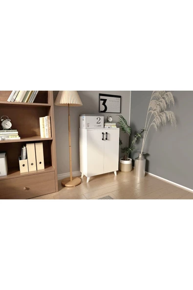 Mirobi 4 Raflı 2 Kapaklı Ayakkabılık Çok Amaçlı Dolap Banyo Dolabı Mutfak Dolabı Beyaz ürün görseli 1