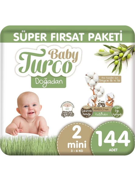 Baby Turco Doğadan 2 Numara Mini 144'lü Bebek Bezi ürün görseli 1