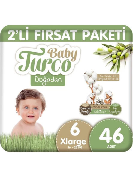 Baby Turco Doğadan 6 Numara Xlarge 46'Lı Bebek Bezi ürün görseli 1