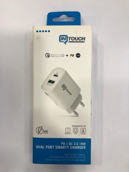 İntouch INTOUCH SMARTY PD 18W TYPE-C + QC 3.0 USB HIZLI SEYAHAT SARJ CIHAZI ürün görseli 1