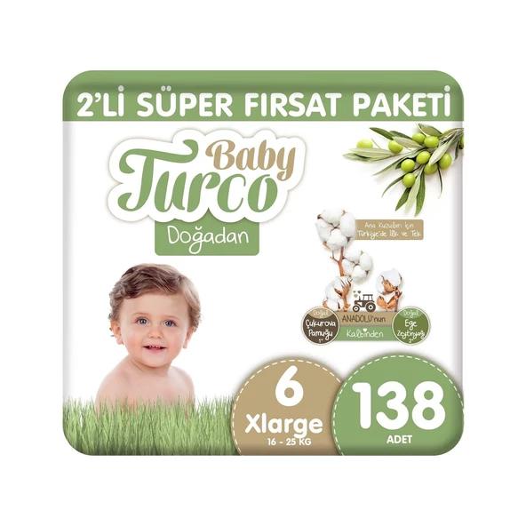 Baby Turco Doğadan 6 Numara Xlarge 138'Li Bebek Bezi ürün görseli 1