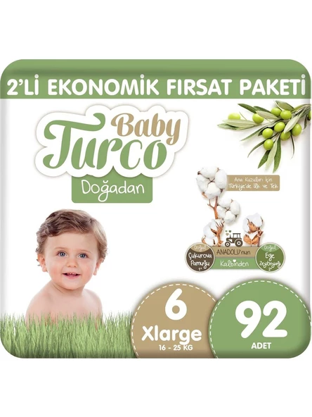 Baby Turco Doğadan 6 Numara XLarge 92'li Bebek Bezi ürün görseli 1