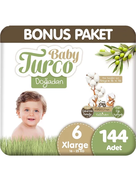 Baby Turco Doğadan 6 Beden Xlarge 144'Lü Bebek Bezi ürün görseli 1