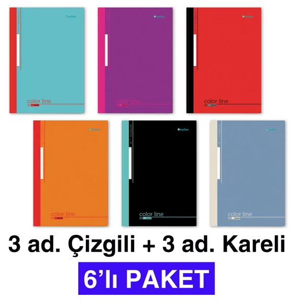 A4 Okul Defteri 6'lı PAKET 60 yp. Dikişli 3 Çizgili+3 Kareli ürün görseli 1